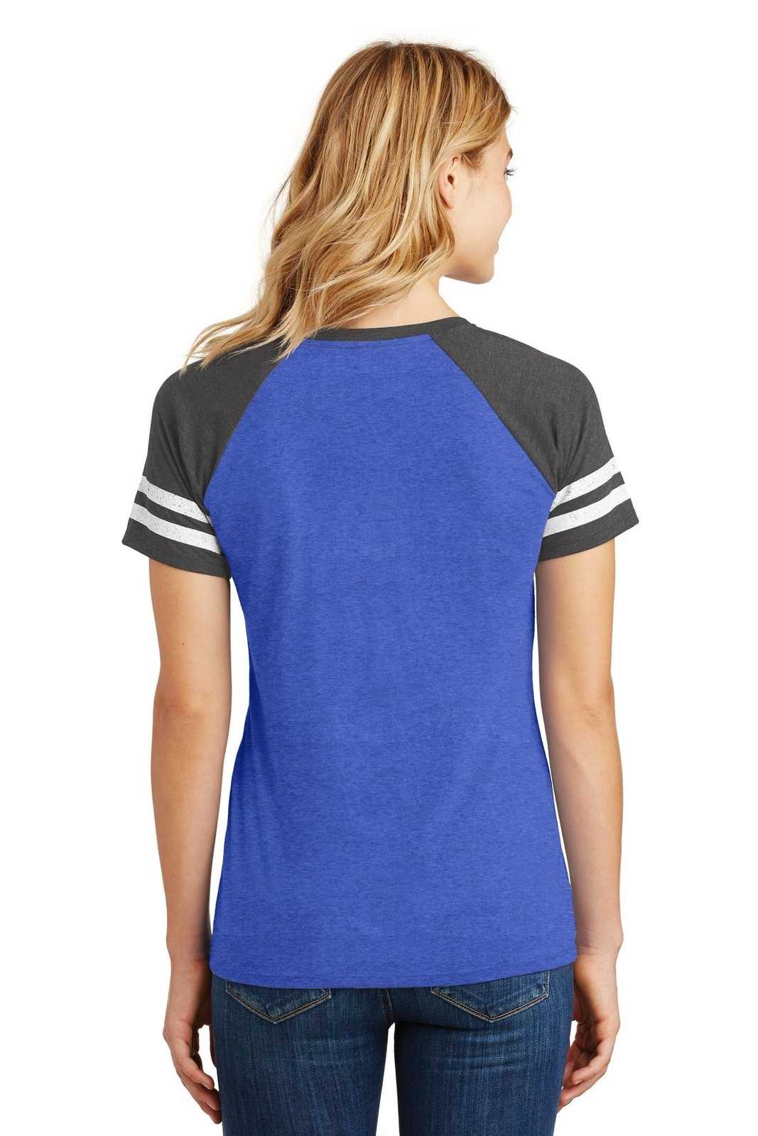 District DM476 Women's Game V-Neck Tee - Heathered True Royal Heathered Charcoal - HIT a Double - 1