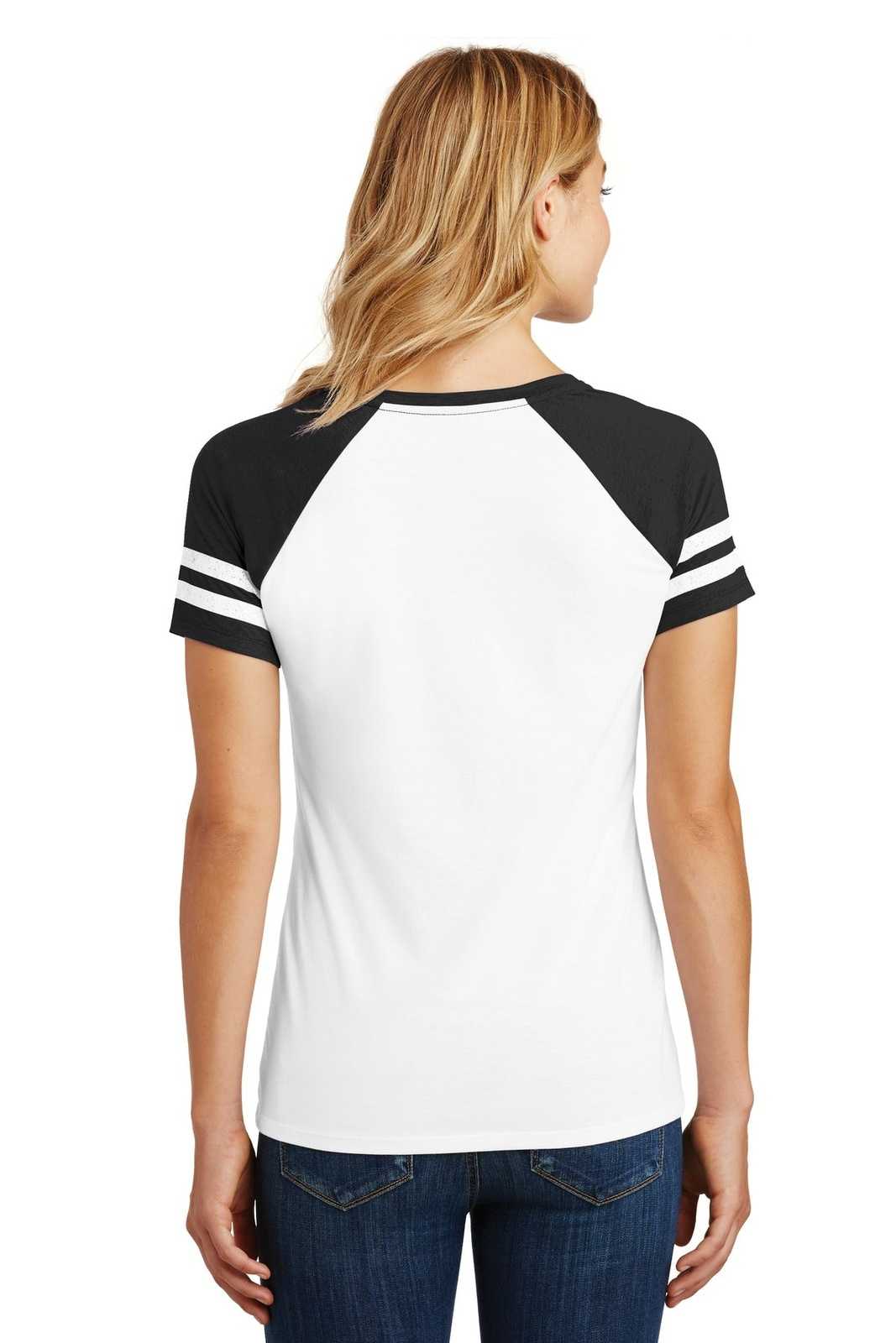 District DM476 Women's Game V-Neck Tee - White Black - HIT a Double - 1