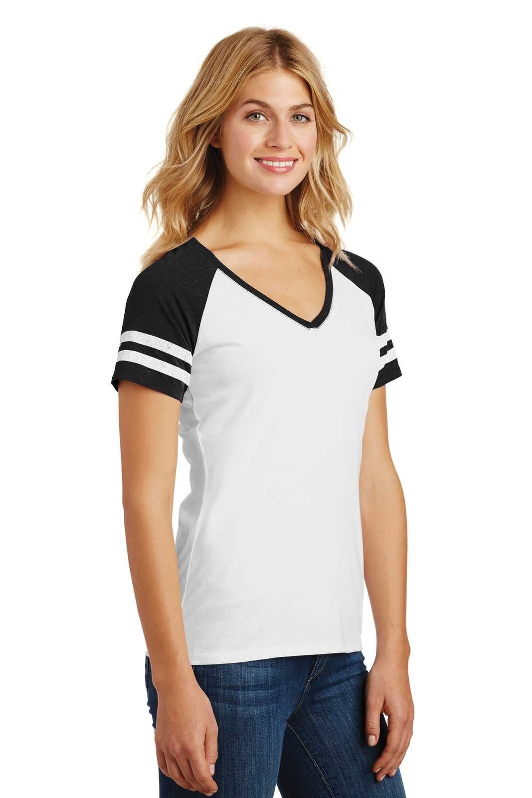 District DM476 Women&#39;s Game V-Neck Tee - White Black - HIT a Double - 4