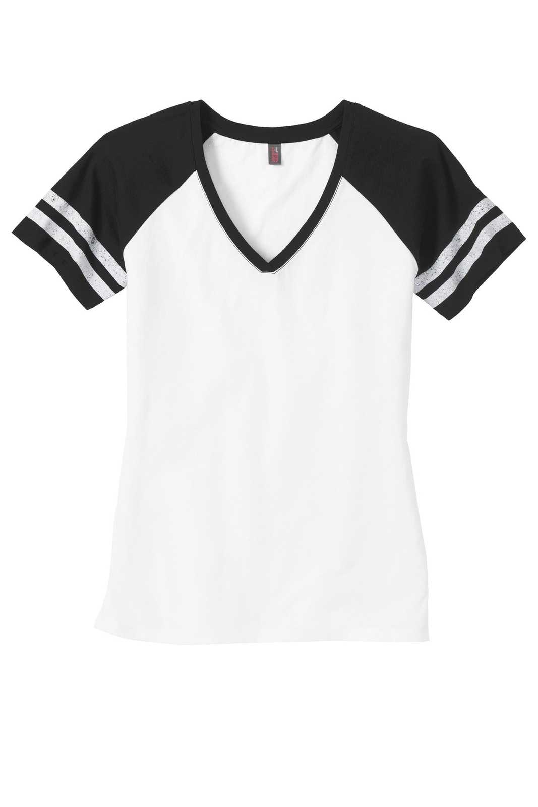 District DM476 Women&#39;s Game V-Neck Tee - White Black - HIT a Double - 5