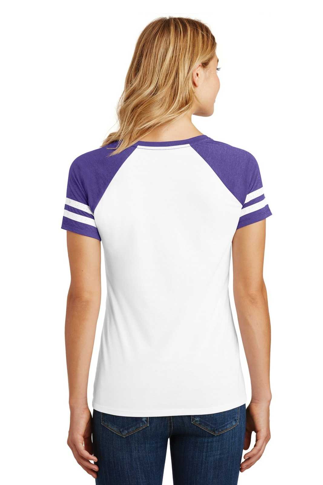 District DM476 Women&#39;s Game V-Neck Tee - White Heathered Purple - HIT a Double - 2