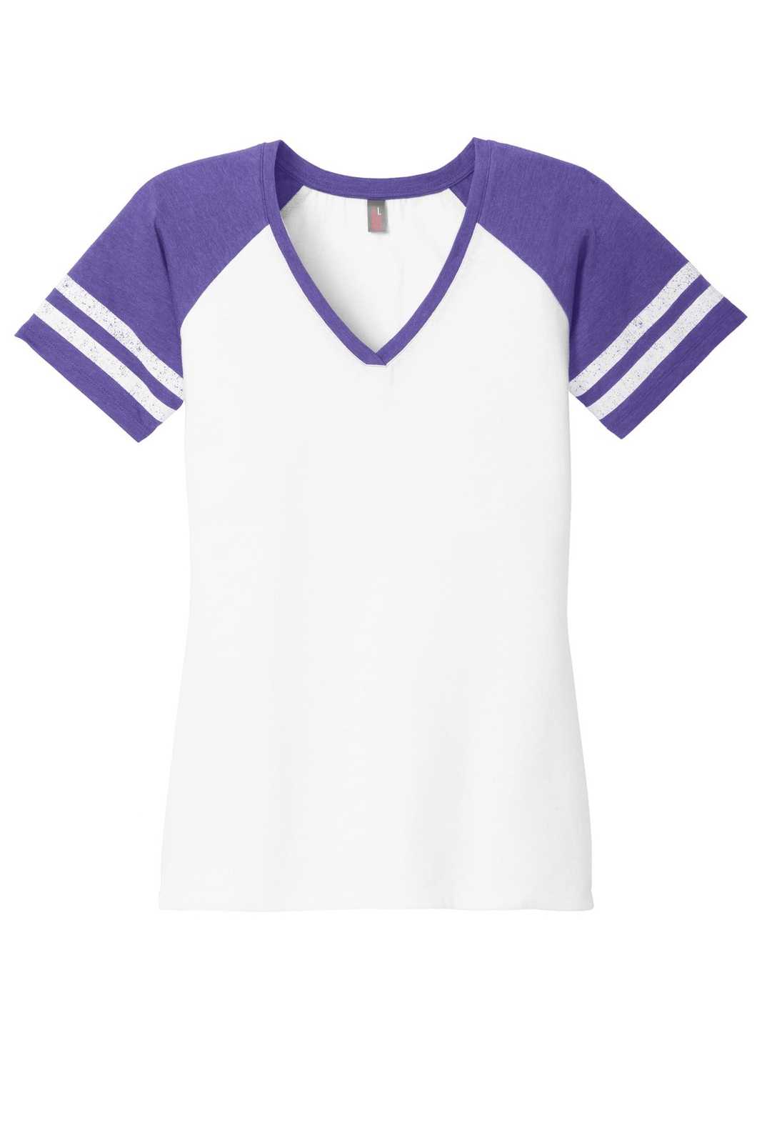 District DM476 Women&#39;s Game V-Neck Tee - White Heathered Purple - HIT a Double - 5