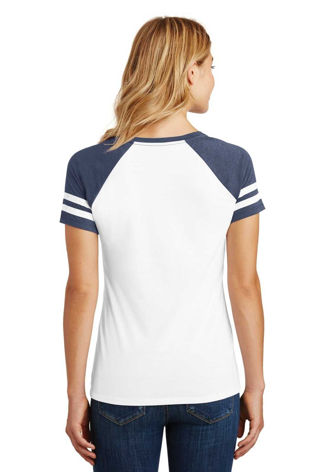 District DM476 Women's Game V-Neck Tee - White Heathered True Navy - HIT a Double - 1