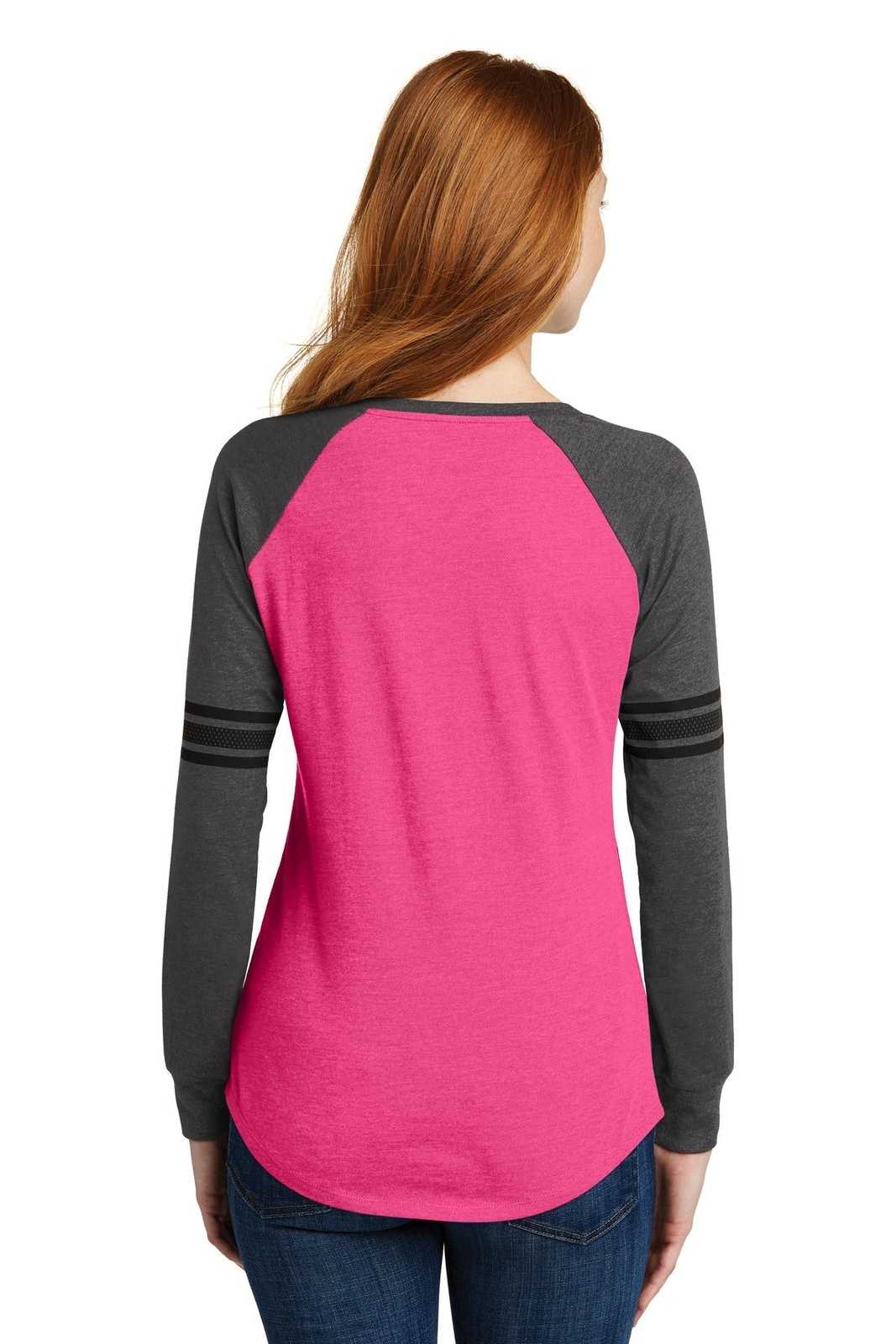 District DM477 Women's Game Long Sleeve V-Neck Tee - Heathered Dark Fuchsia Heathered Charcoal Black - HIT a Double - 1
