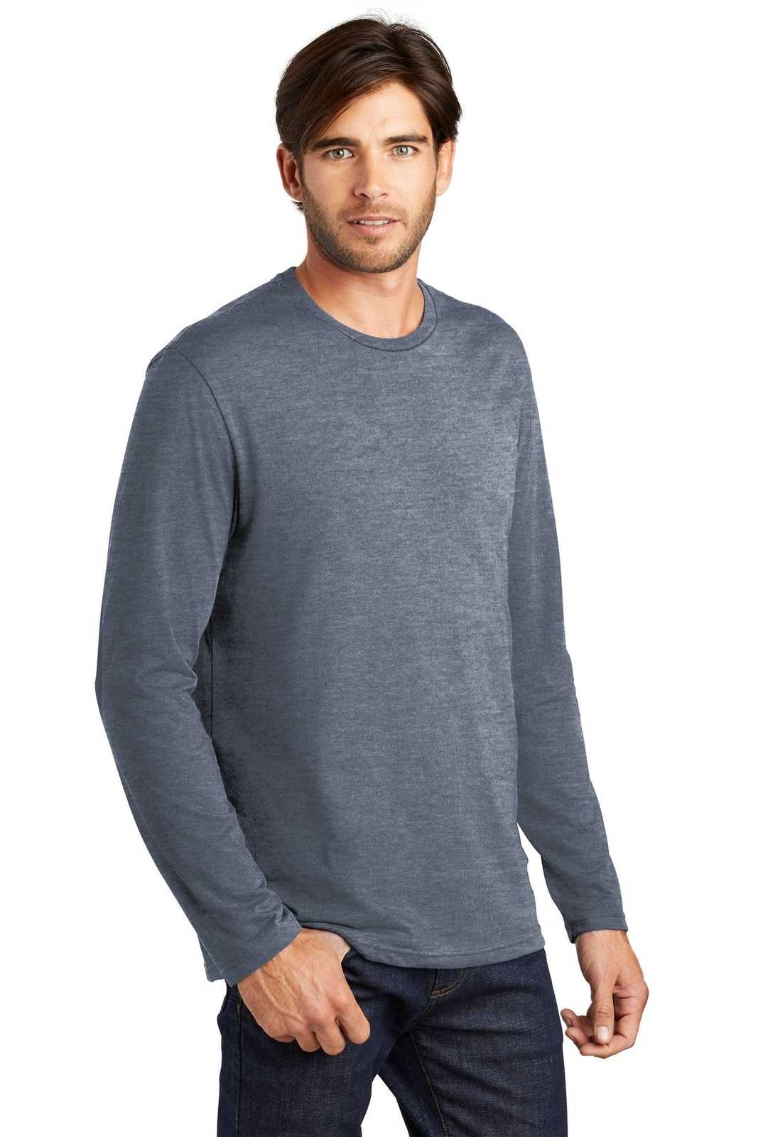 District DT105 Perfect Weight Long Sleeve Tee - Heathered Navy - HIT a Double - 4