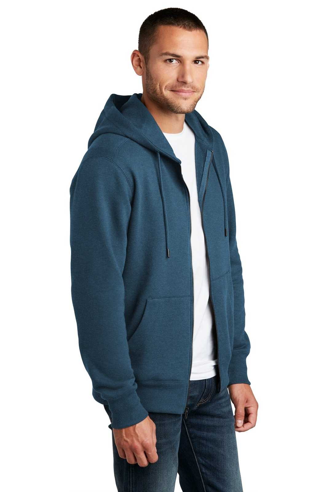 District DT1103 Perfect Weight Fleece Full-Zip Hoodie - Heathered Poseidon Blue - HIT a Double - 4
