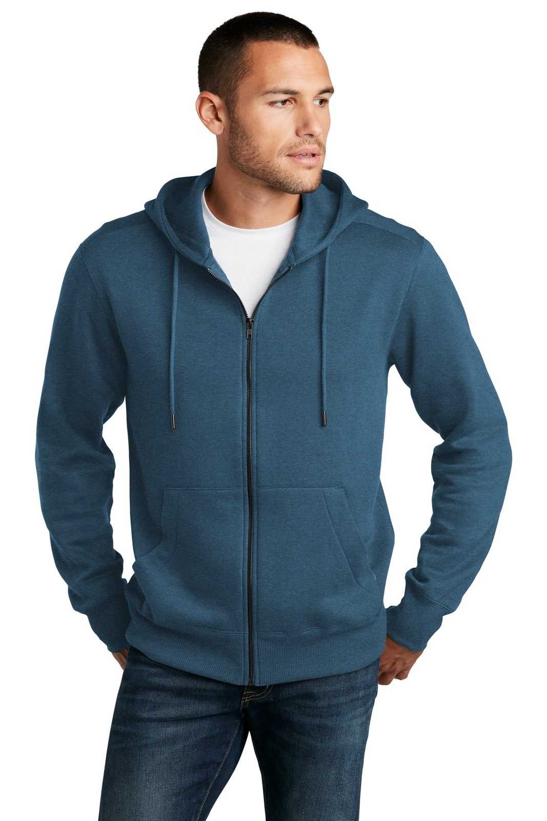 District DT1103 Perfect Weight Fleece Full-Zip Hoodie - Heathered Poseidon Blue - HIT a Double - 1