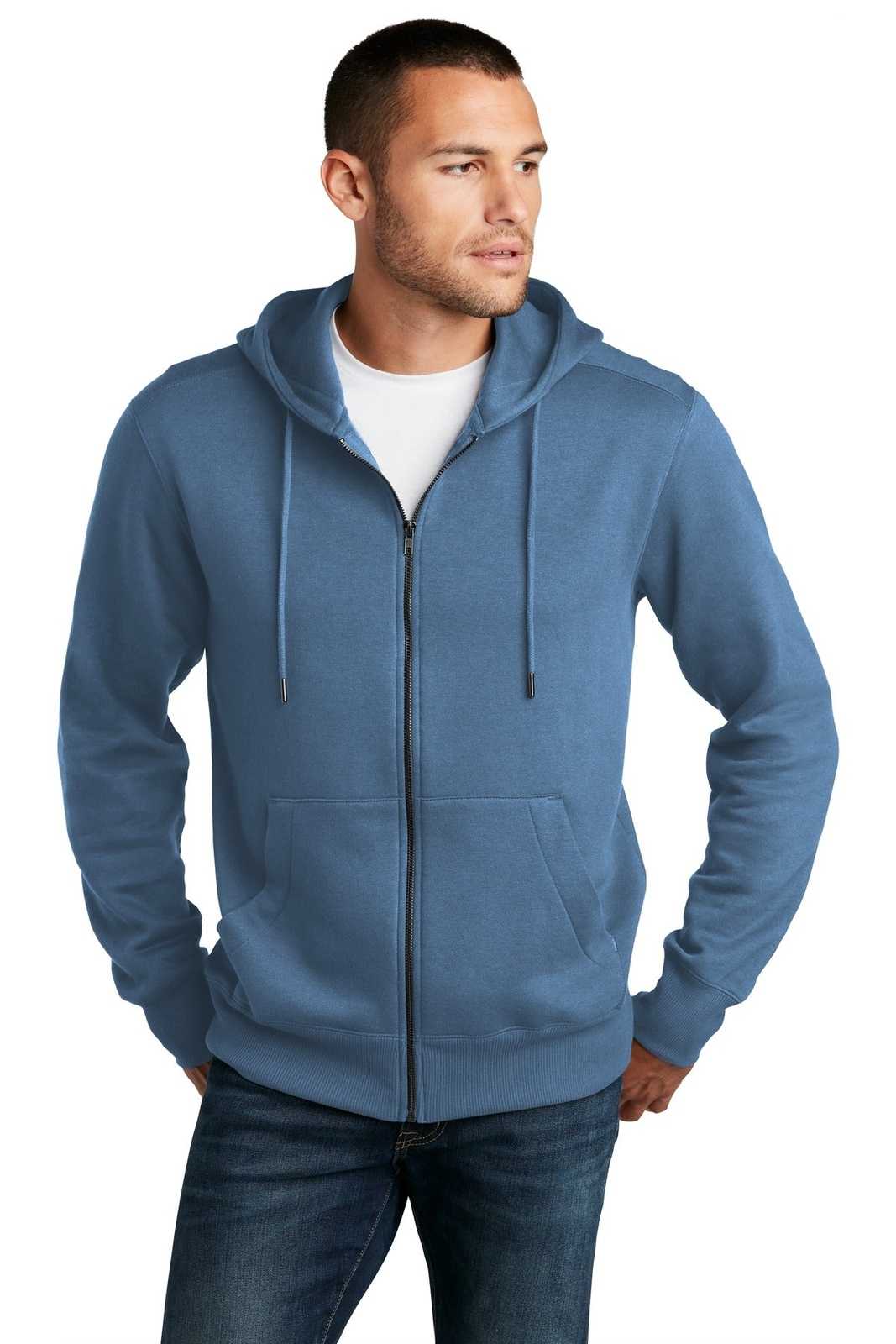 District DT1103 Perfect Weight Fleece Full-Zip Hoodie - Maritime Blue - HIT a Double - 1