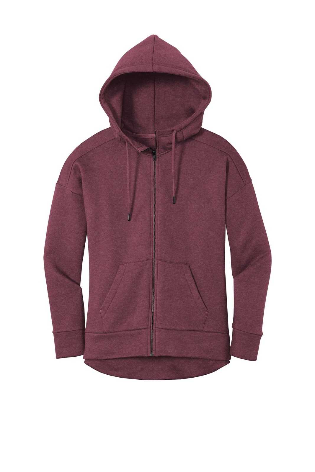 District DT1104 Womens Perfect Weight Fleece Drop Shoulder Full-Zip Hoodie - Heathered Loganberry - HIT a Double - 5
