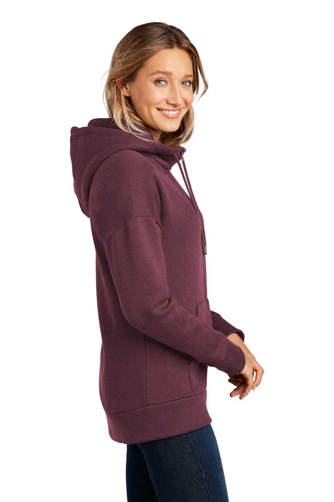 District DT1104 Womens Perfect Weight Fleece Drop Shoulder Full-Zip Hoodie - Heathered Loganberry - HIT a Double - 3