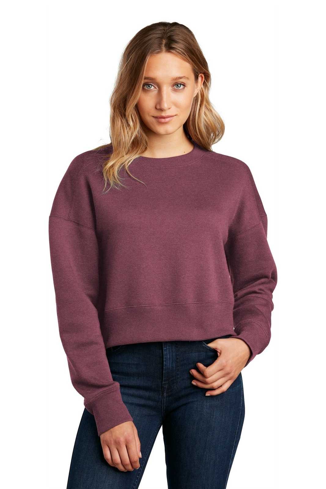 District DT1105 Womens Perfect Weight Fleece Cropped Crew - Heathered Loganberry - HIT a Double - 1