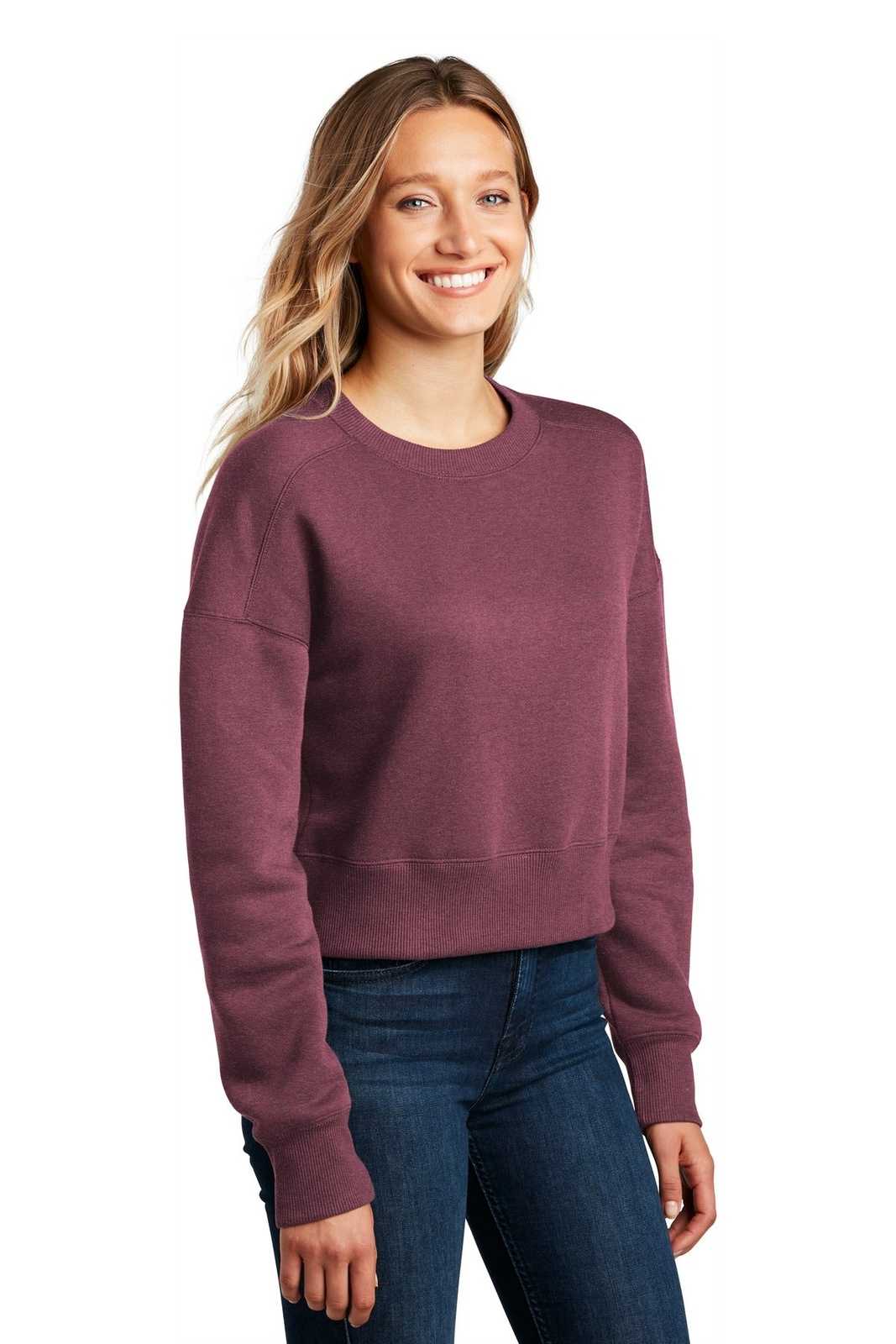 District DT1105 Womens Perfect Weight Fleece Cropped Crew - Heathered Loganberry - HIT a Double - 4