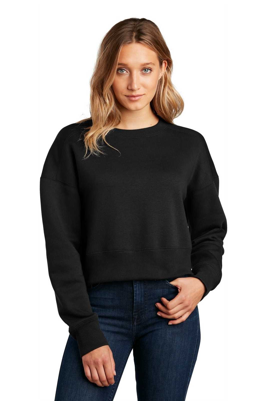District DT1105 Womens Perfect Weight Fleece Cropped Crew - Jet Black - HIT a Double - 1