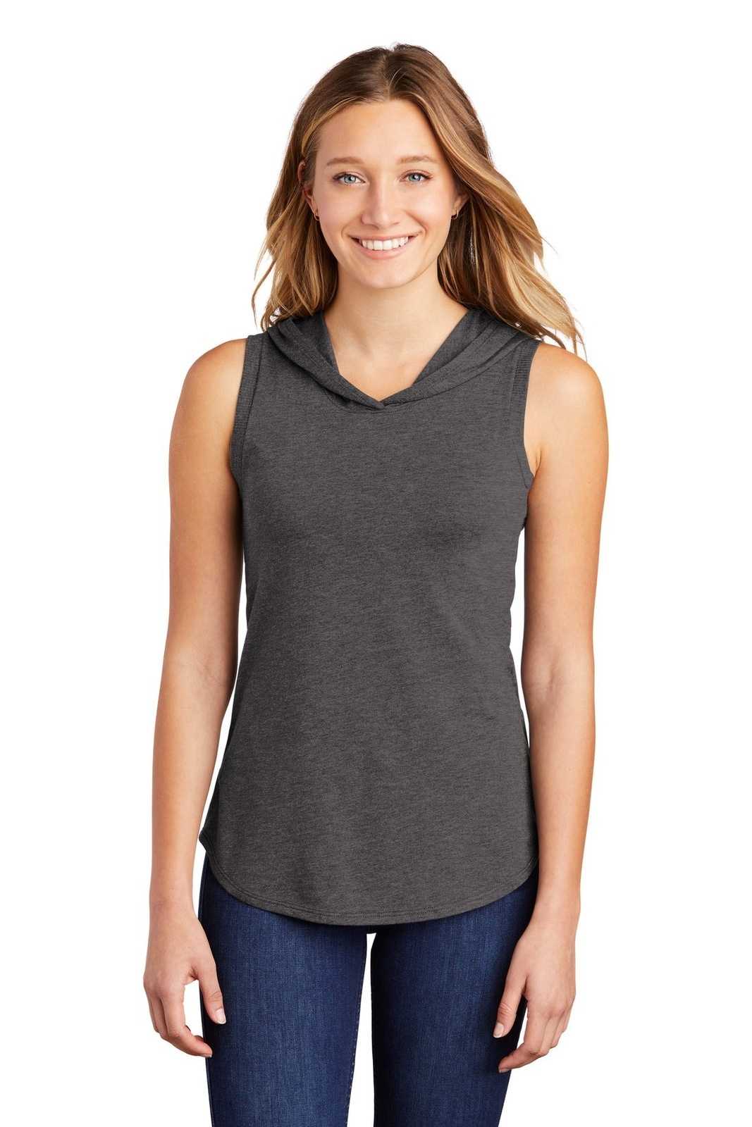 District DT1375 Women's Perfect Tri Sleeveless Hoodie - Heathered Charcoal - HIT a Double - 1