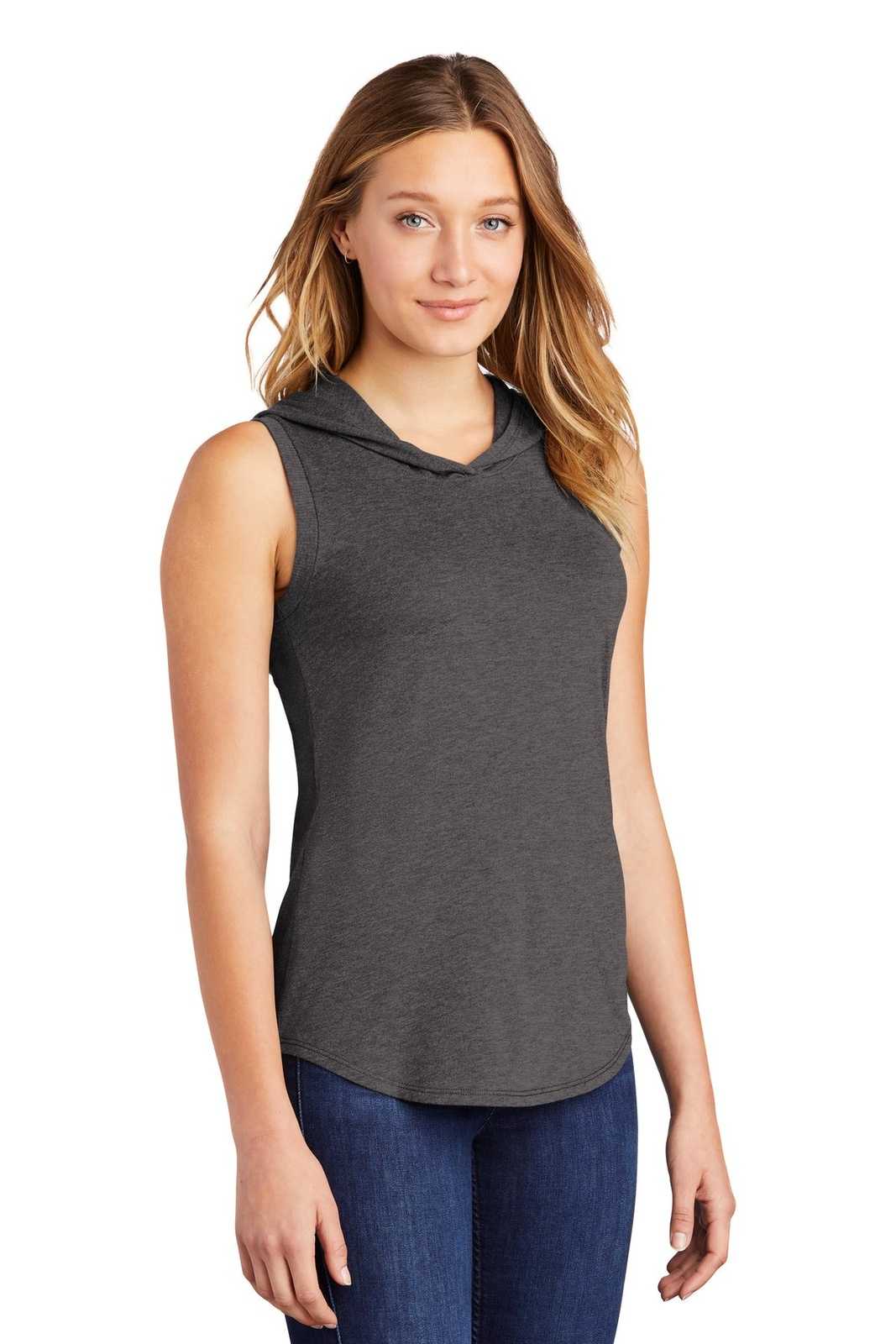 District DT1375 Women&#39;s Perfect Tri Sleeveless Hoodie - Heathered Charcoal - HIT a Double - 4