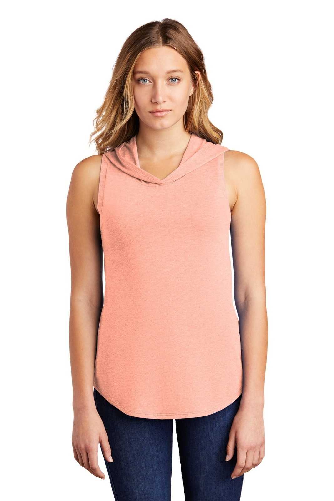 District DT1375 Women&#39;s Perfect Tri Sleeveless Hoodie - Heathered Dusty Peach - HIT a Double - 1