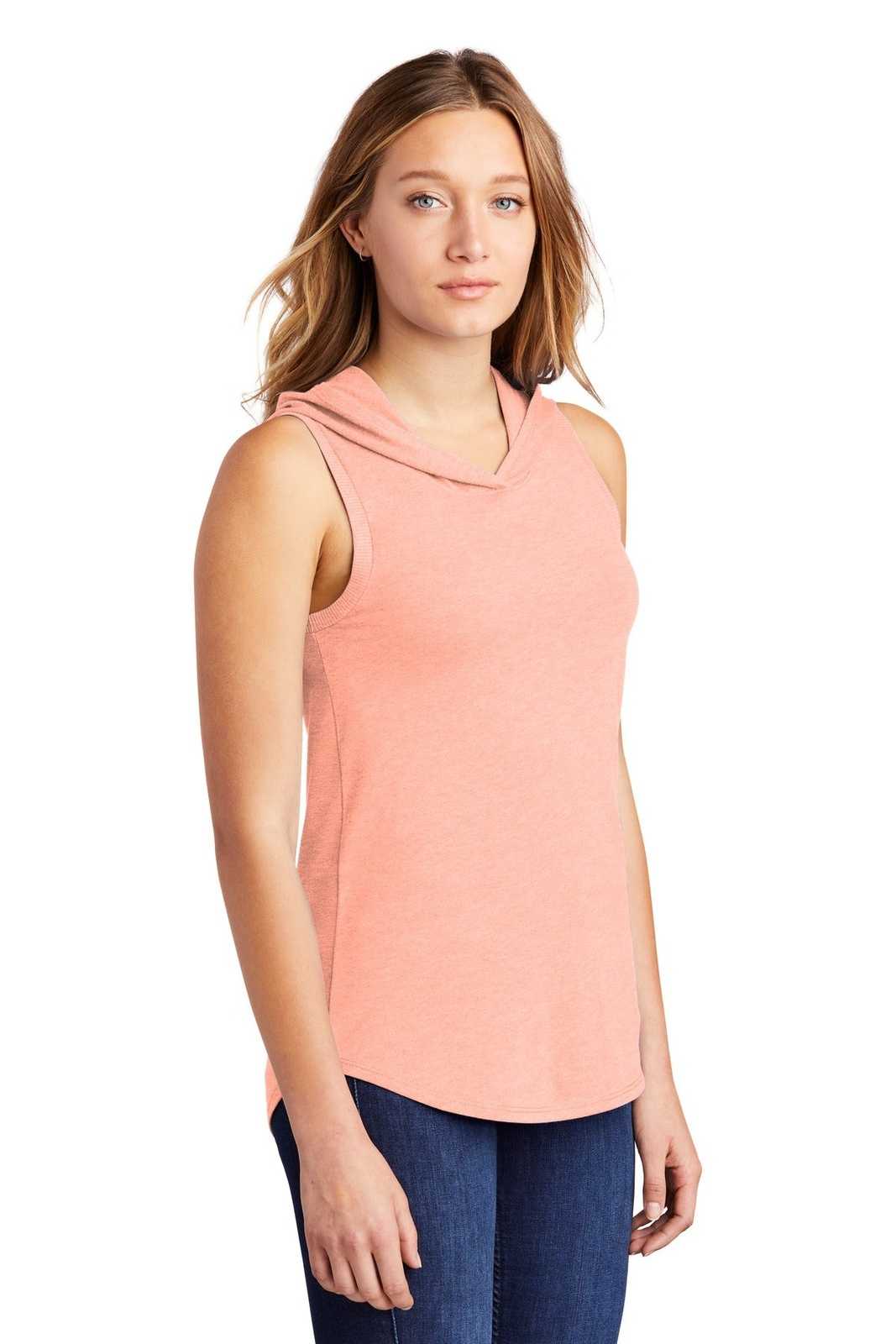District DT1375 Women&#39;s Perfect Tri Sleeveless Hoodie - Heathered Dusty Peach - HIT a Double - 4