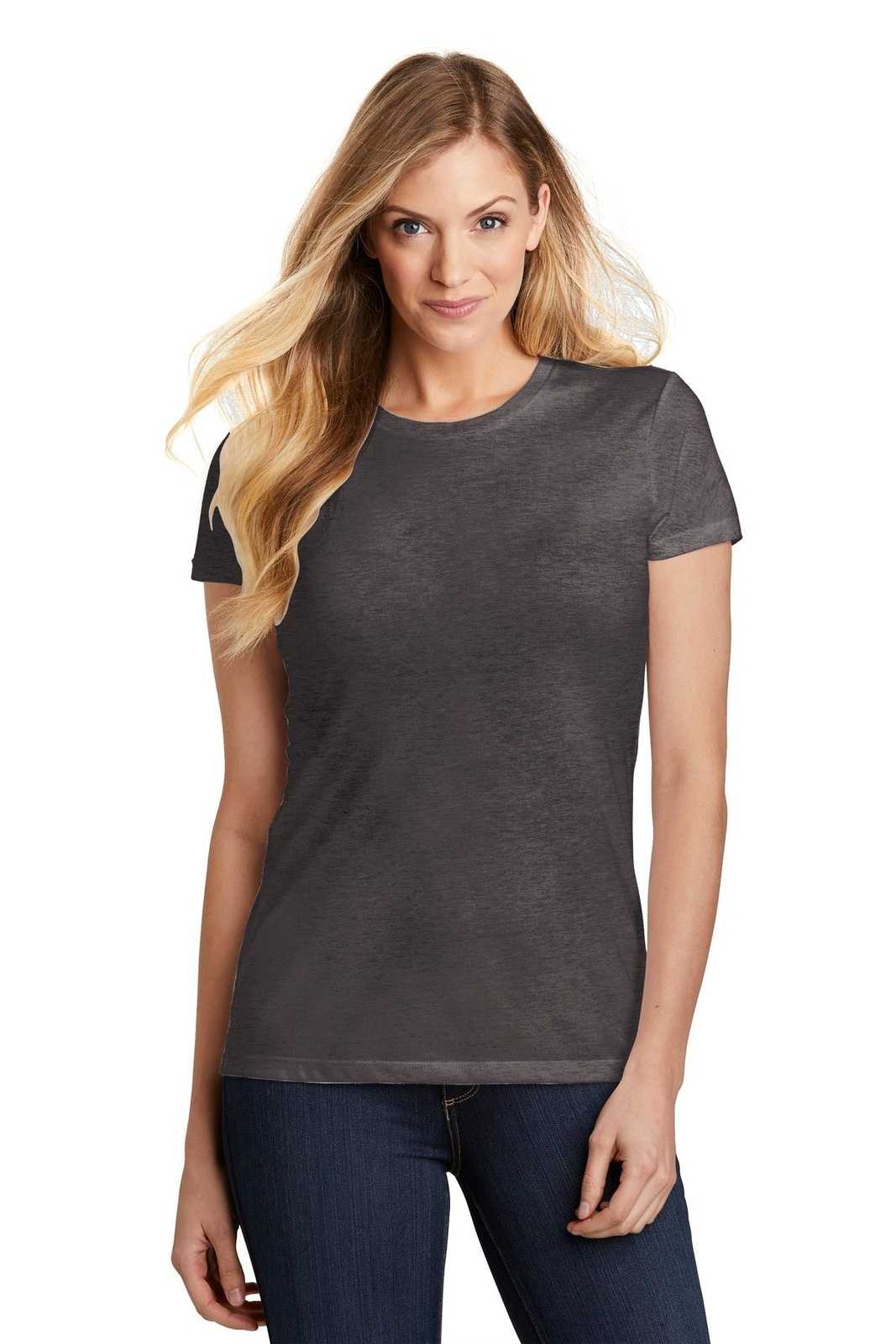 District DT155 Women's Fitted Perfect Tri Tee - Heathered Charcoal - HIT a Double - 1