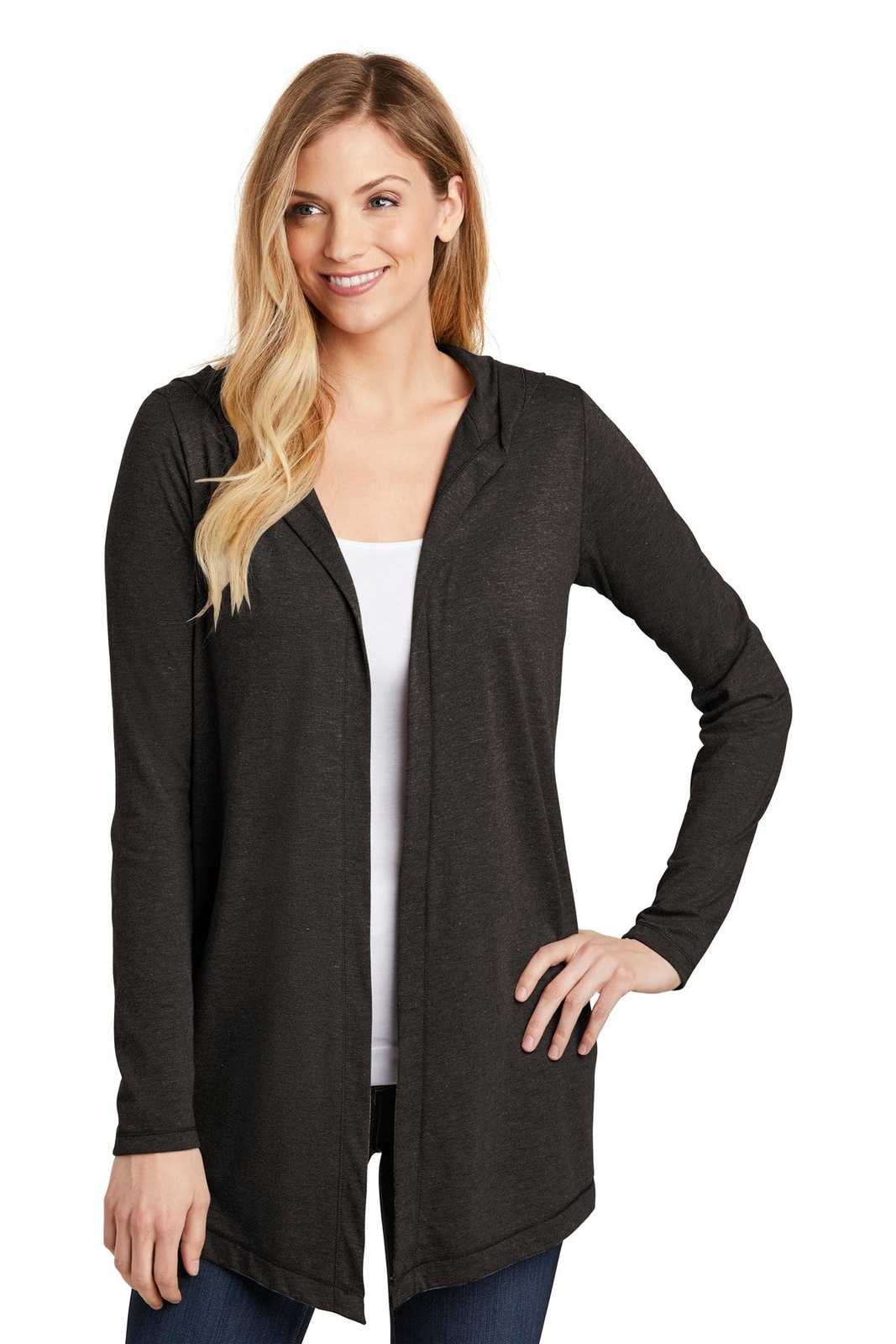 District DT156 Women's Perfect Tri Hooded Cardigan - Black Frost - HIT a Double - 1
