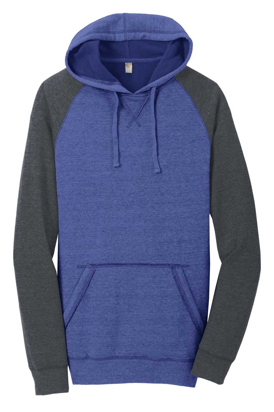 District DT196 Young Mens Lightweight Fleece Raglan Hoodie - Heathered Deep Royal Heathered Charcoal - HIT a Double - 5