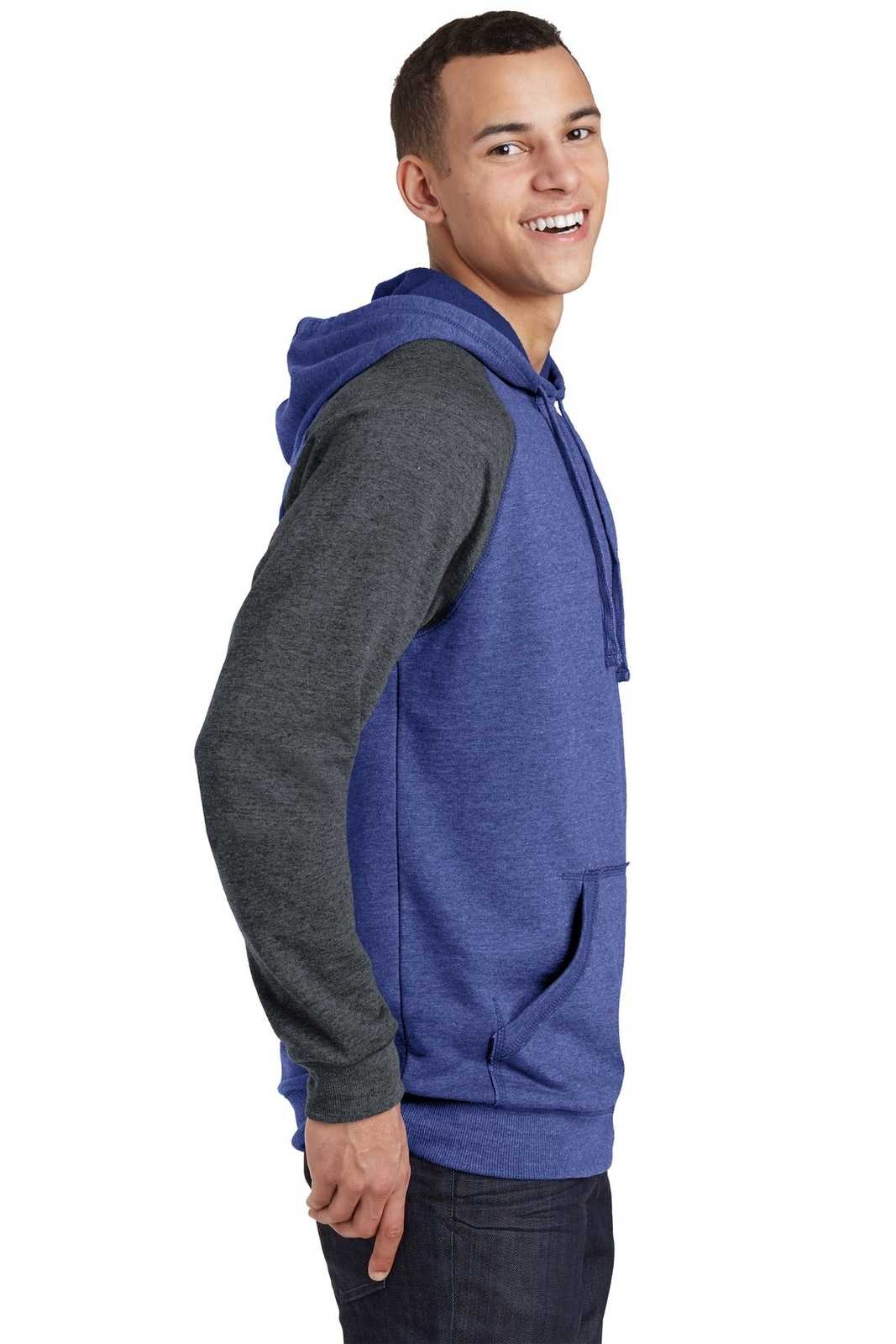 District DT196 Young Mens Lightweight Fleece Raglan Hoodie - Heathered Deep Royal Heathered Charcoal - HIT a Double - 3