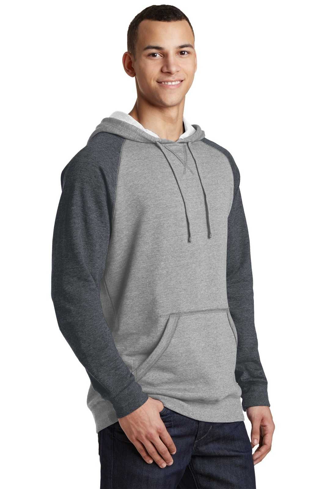 District DT196 Young Mens Lightweight Fleece Raglan Hoodie - Heathered Gray Heathered Charcoal - HIT a Double - 4