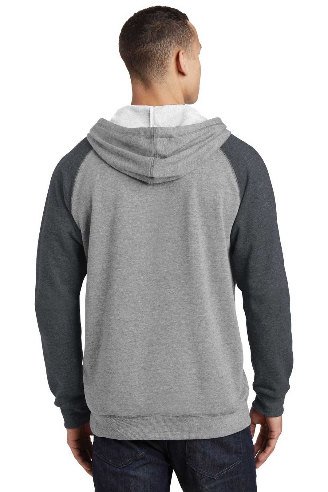 District DT196 Young Mens Lightweight Fleece Raglan Hoodie - Heathered Gray Heathered Charcoal - HIT a Double - 2
