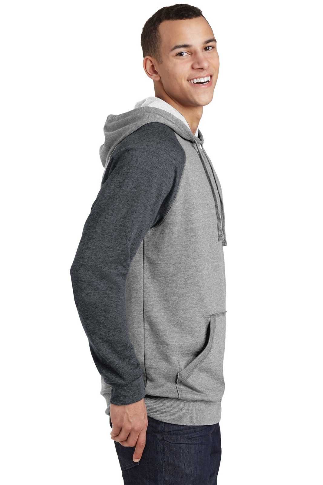 District DT196 Young Mens Lightweight Fleece Raglan Hoodie - Heathered Gray Heathered Charcoal - HIT a Double - 3