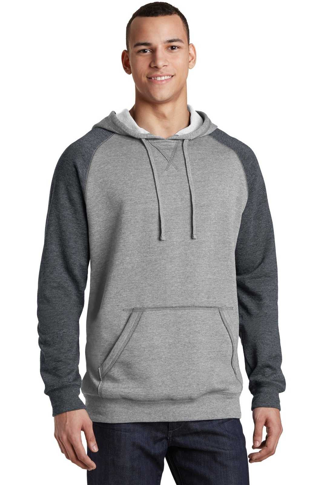District DT196 Young Mens Lightweight Fleece Raglan Hoodie - Heathered Gray Heathered Charcoal - HIT a Double - 1