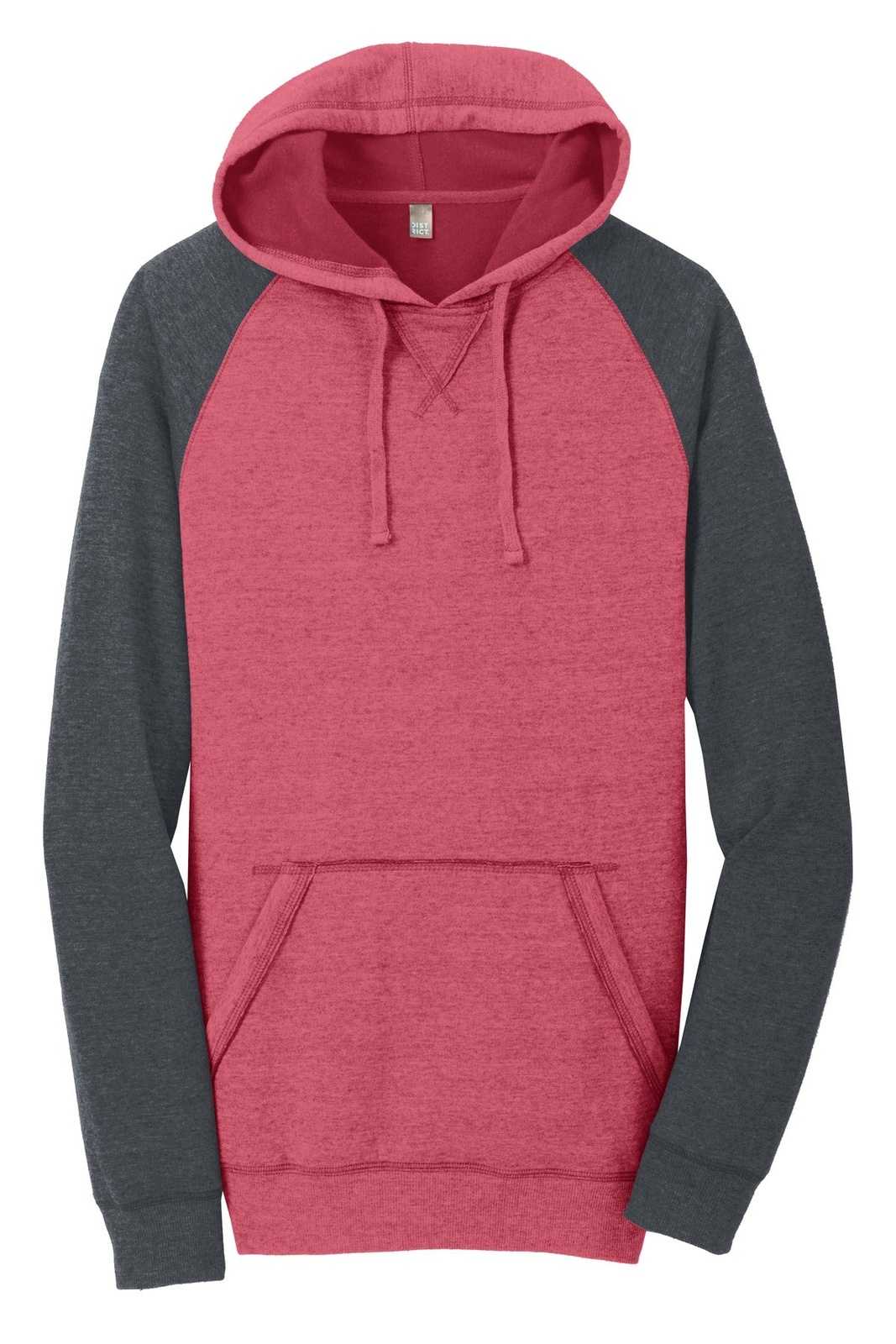 District DT196 Young Mens Lightweight Fleece Raglan Hoodie - Heathered Red Heathered Charcoal - HIT a Double - 5