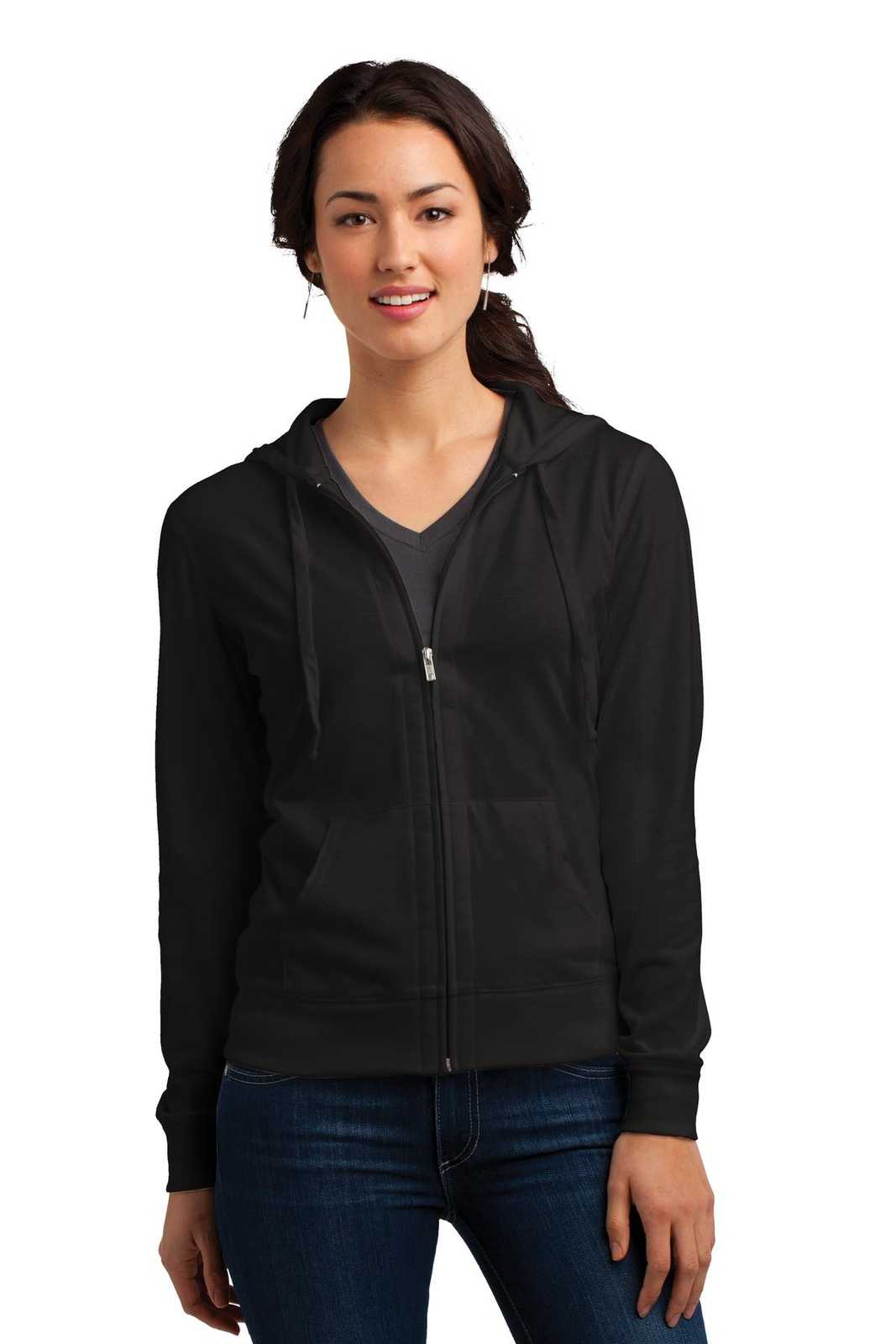 District DT2100 Women&#39;s Fitted Jersey Full-Zip Hoodie - Black - HIT a Double - 1