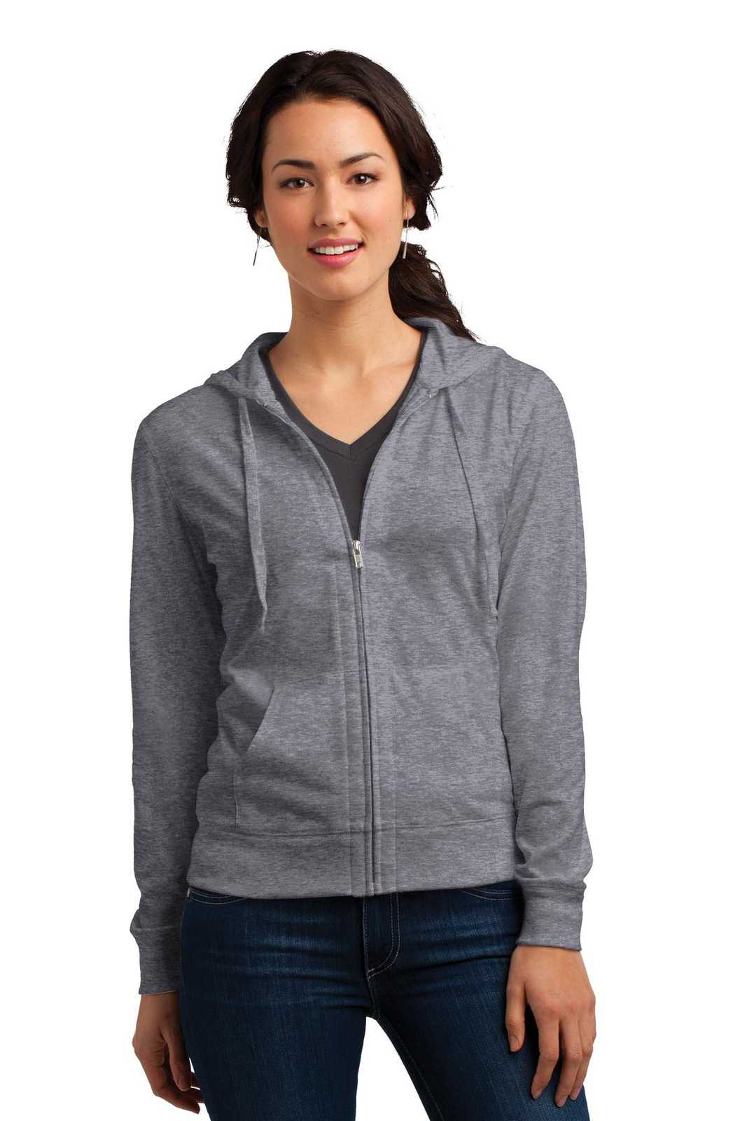 District DT2100 Women&#39;s Fitted Jersey Full-Zip Hoodie - Dark Heather Gray - HIT a Double - 1