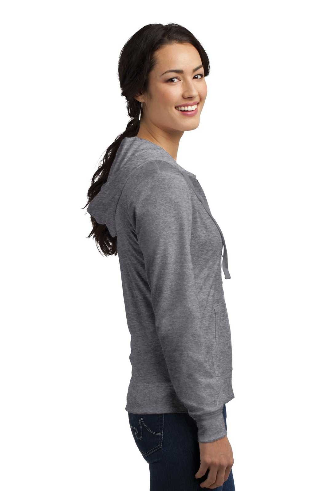 District DT2100 Women&#39;s Fitted Jersey Full-Zip Hoodie - Dark Heather Gray - HIT a Double - 3