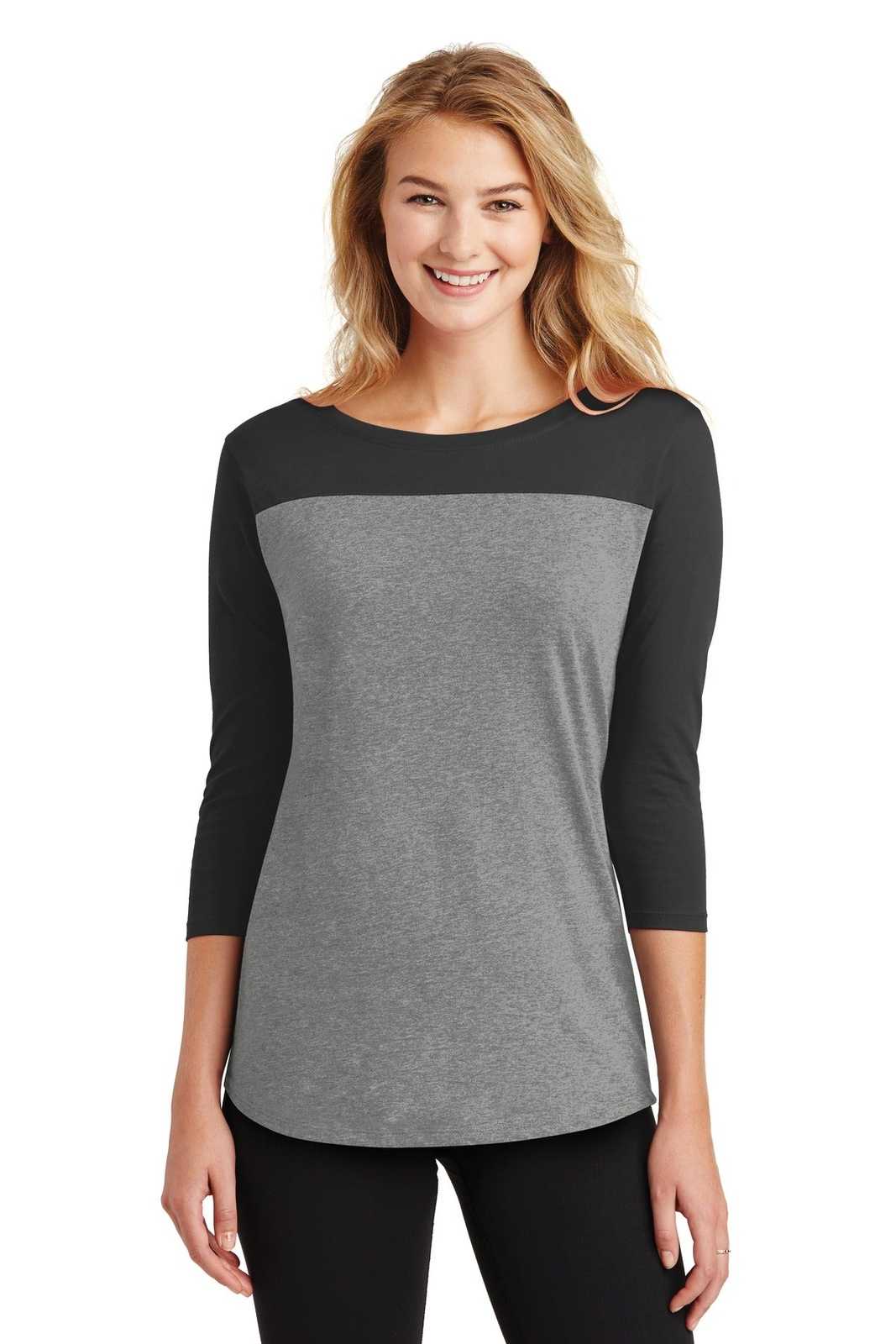 District DT2700 Women&#39;s Rally 3/4-Sleeve Tee - Black Gray Frost - HIT a Double - 1
