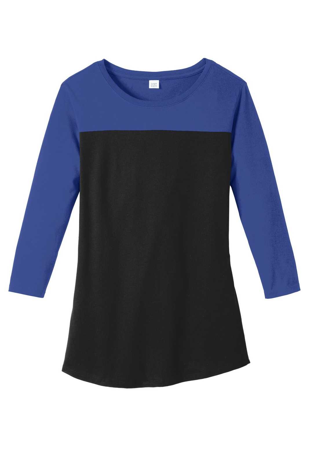 District DT2700 Women&#39;s Rally 3/4-Sleeve Tee - Deep Royal Black - HIT a Double - 5