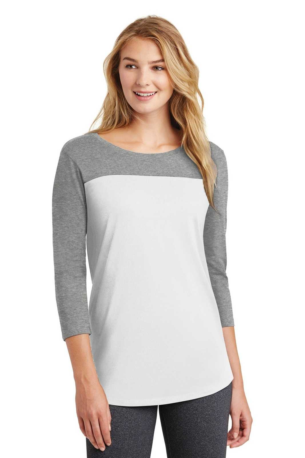 District DT2700 Women&#39;s Rally 3/4-Sleeve Tee - Gray Frost White - HIT a Double - 1