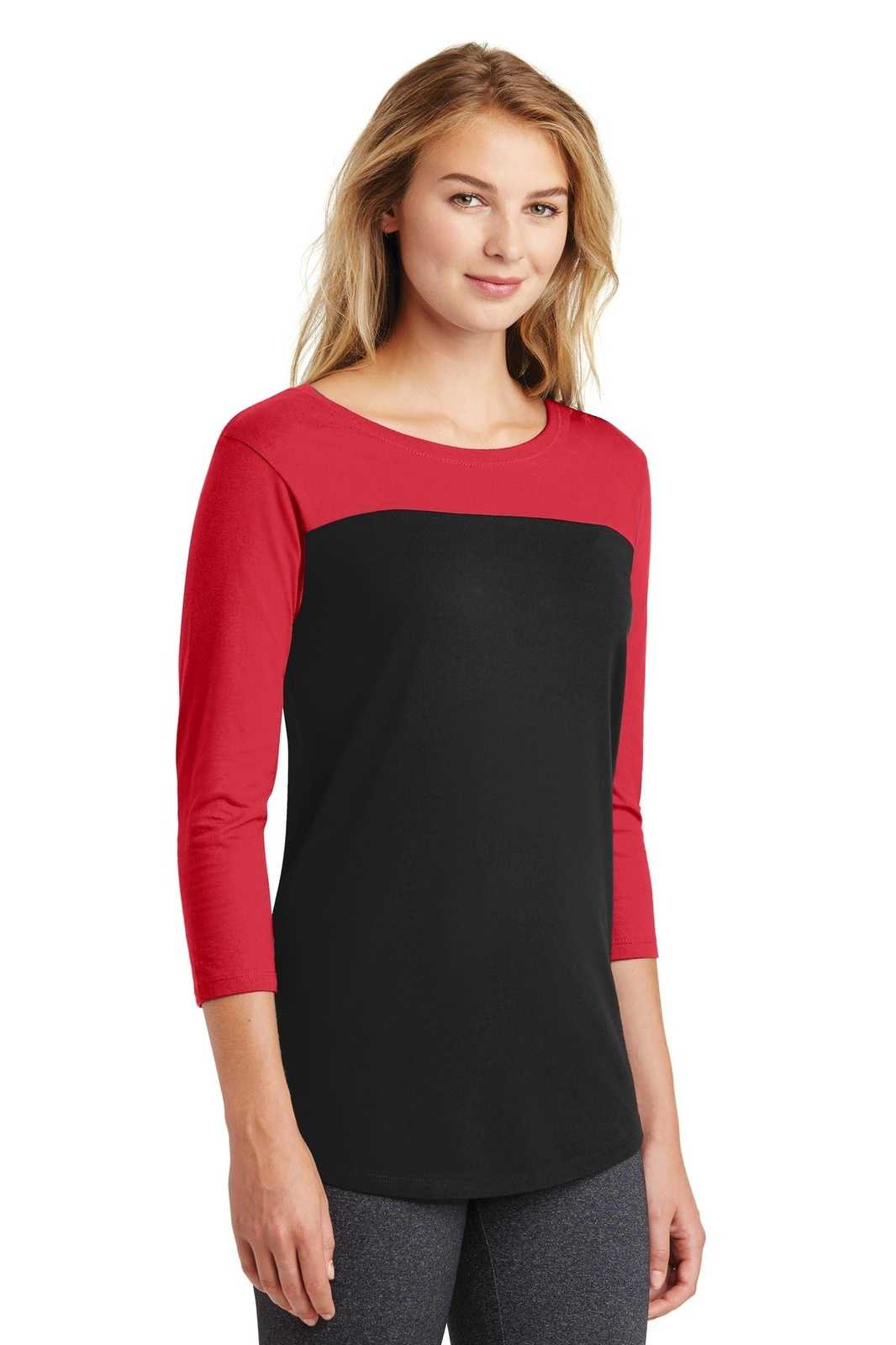District DT2700 Women&#39;s Rally 3/4-Sleeve Tee - New Red Black - HIT a Double - 4