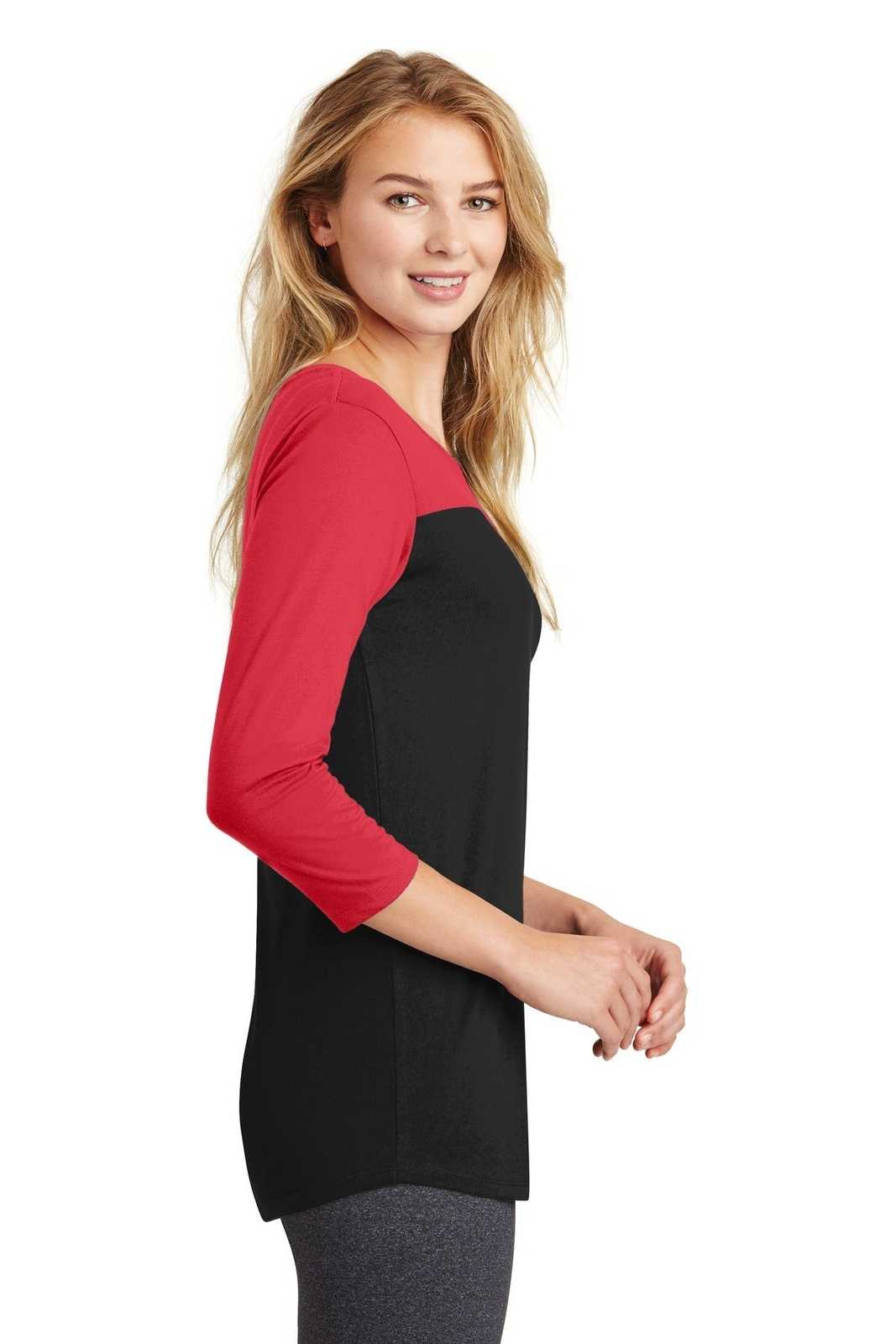 District DT2700 Women&#39;s Rally 3/4-Sleeve Tee - New Red Black - HIT a Double - 3