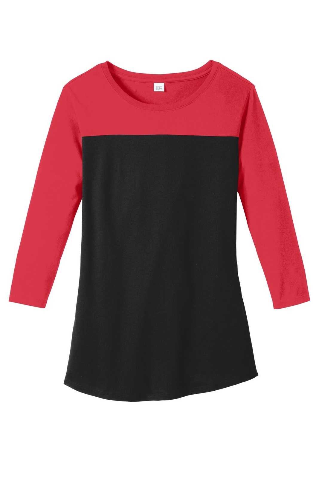 District DT2700 Women&#39;s Rally 3/4-Sleeve Tee - New Red Black - HIT a Double - 5