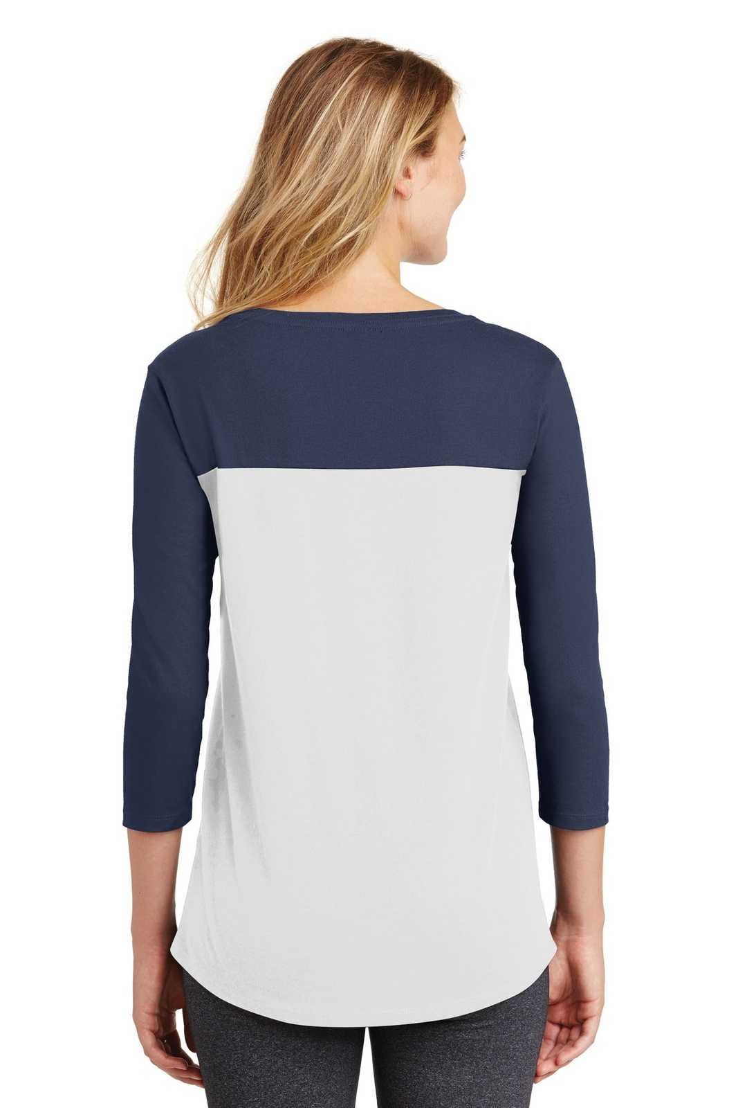 District DT2700 Women&#39;s Rally 3/4-Sleeve Tee - True Navy White - HIT a Double - 2
