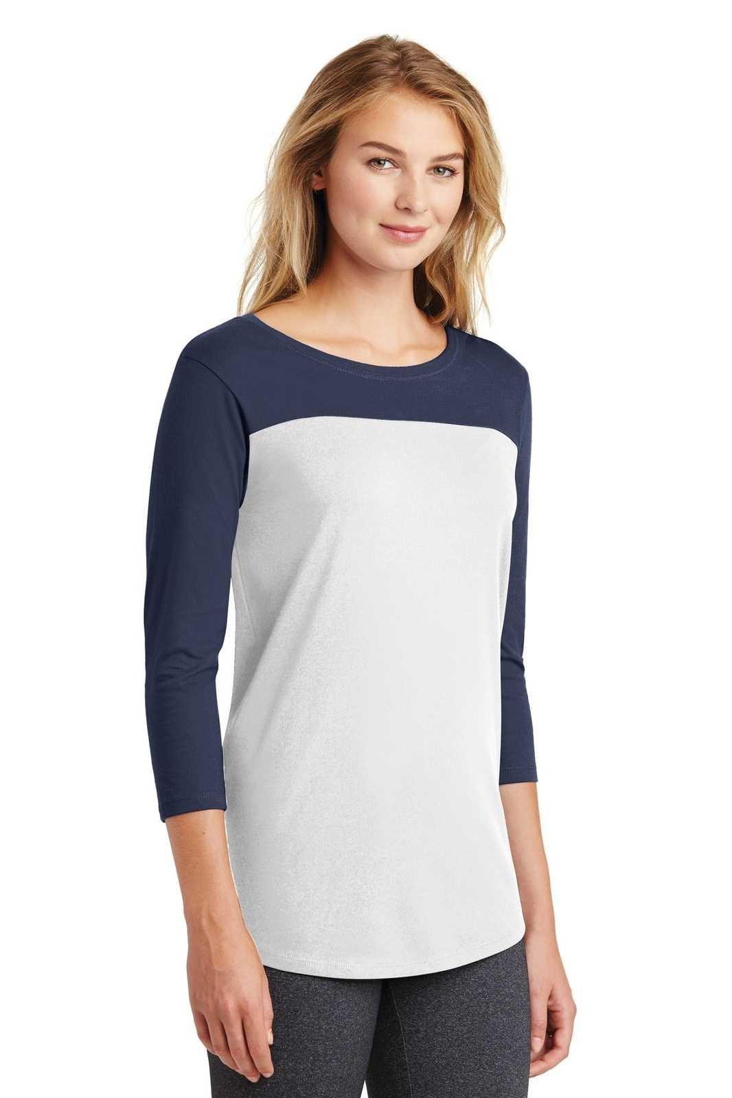 District DT2700 Women&#39;s Rally 3/4-Sleeve Tee - True Navy White - HIT a Double - 4