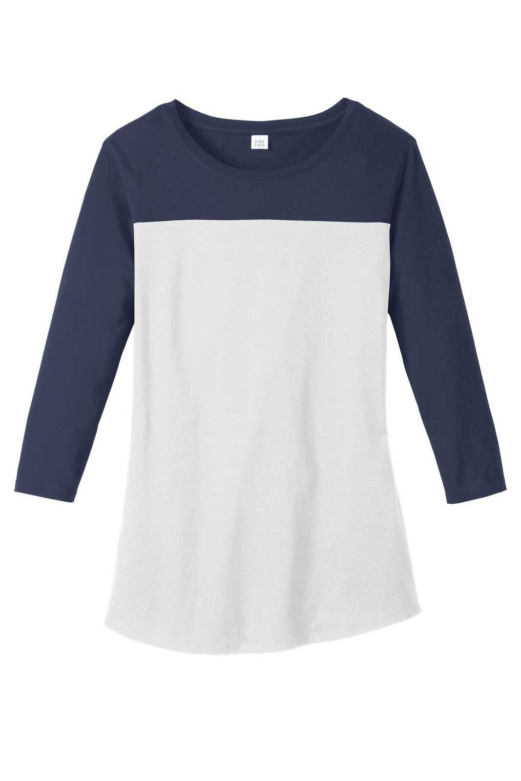 District DT2700 Women&#39;s Rally 3/4-Sleeve Tee - True Navy White - HIT a Double - 5