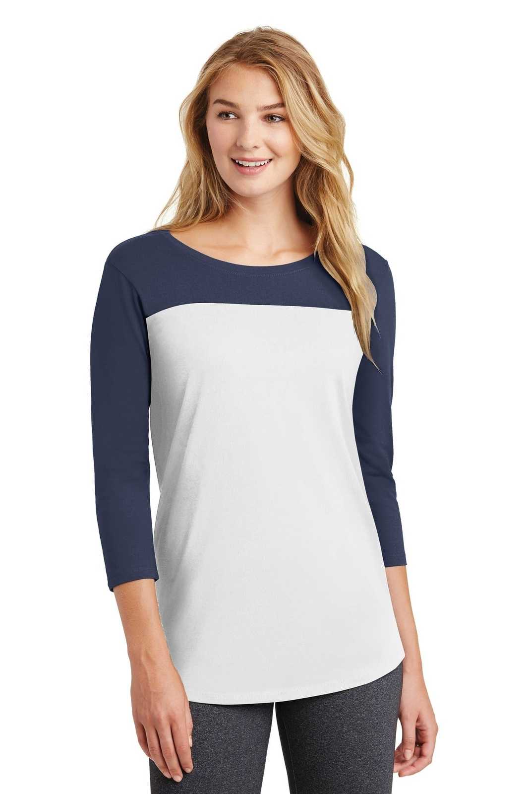 District DT2700 Women&#39;s Rally 3/4-Sleeve Tee - True Navy White - HIT a Double - 1