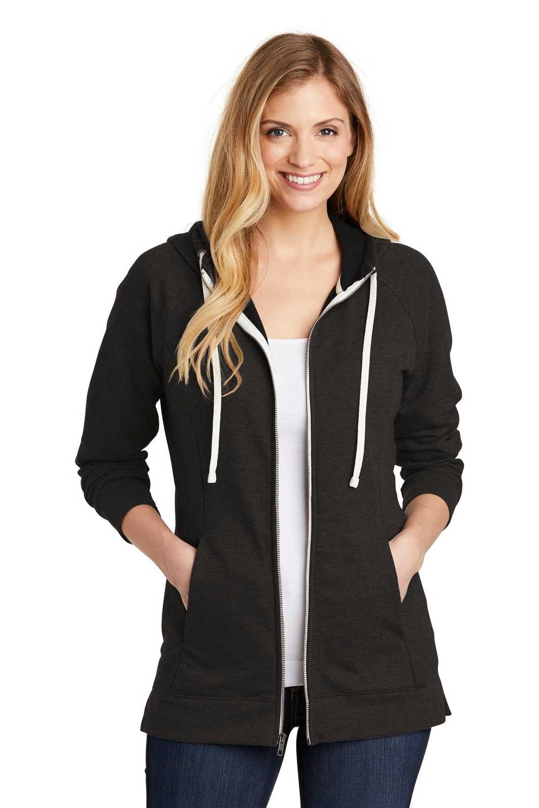 District DT456 Women's Perfect Tri French Terry Full-Zip Hoodie - Black - HIT a Double - 1