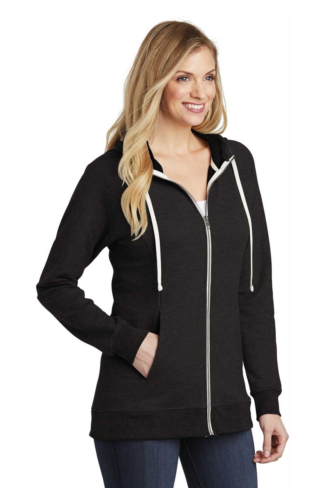 District DT456 Women&#39;s Perfect Tri French Terry Full-Zip Hoodie - Black - HIT a Double - 4