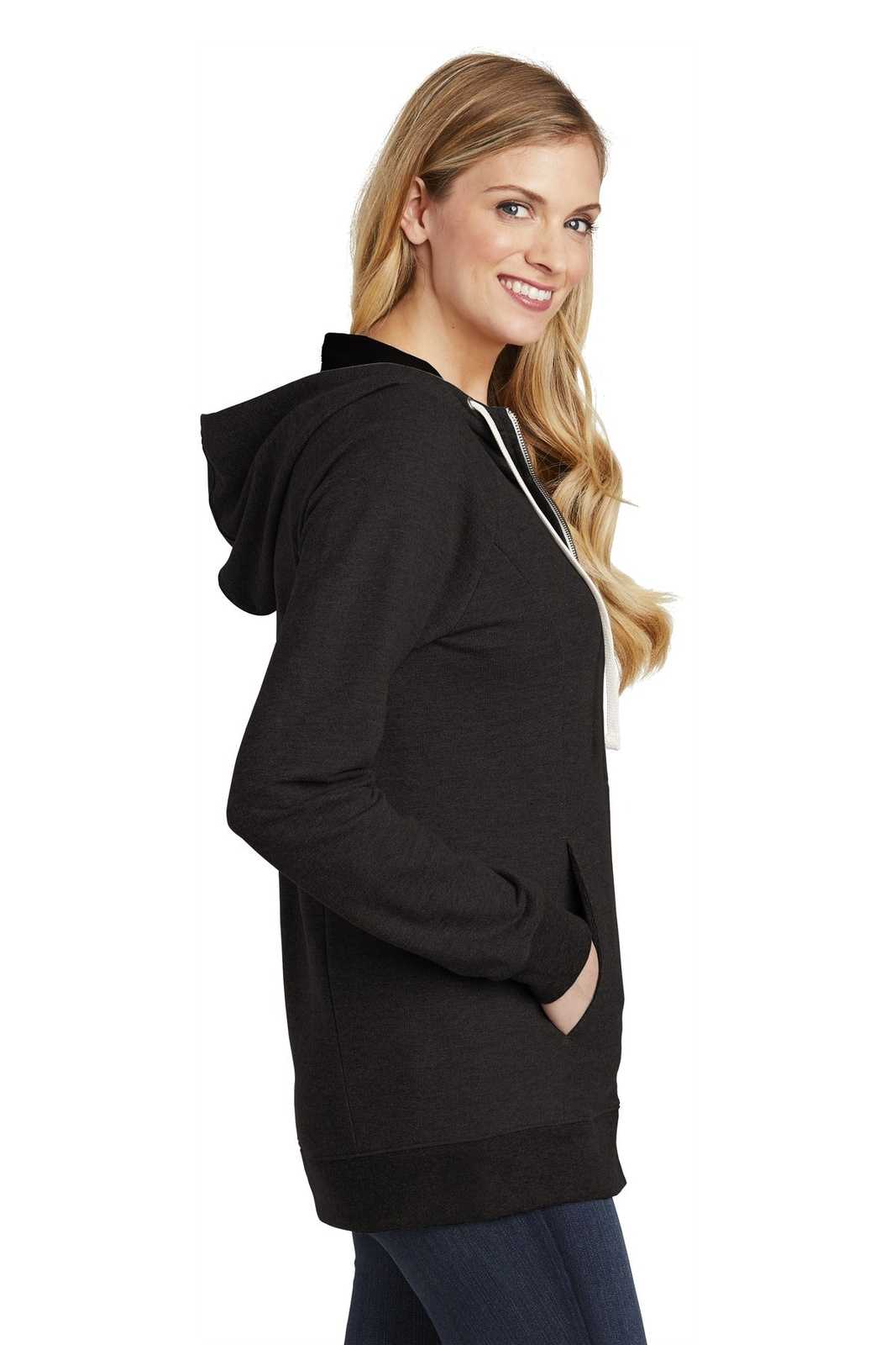 District DT456 Women&#39;s Perfect Tri French Terry Full-Zip Hoodie - Black - HIT a Double - 3