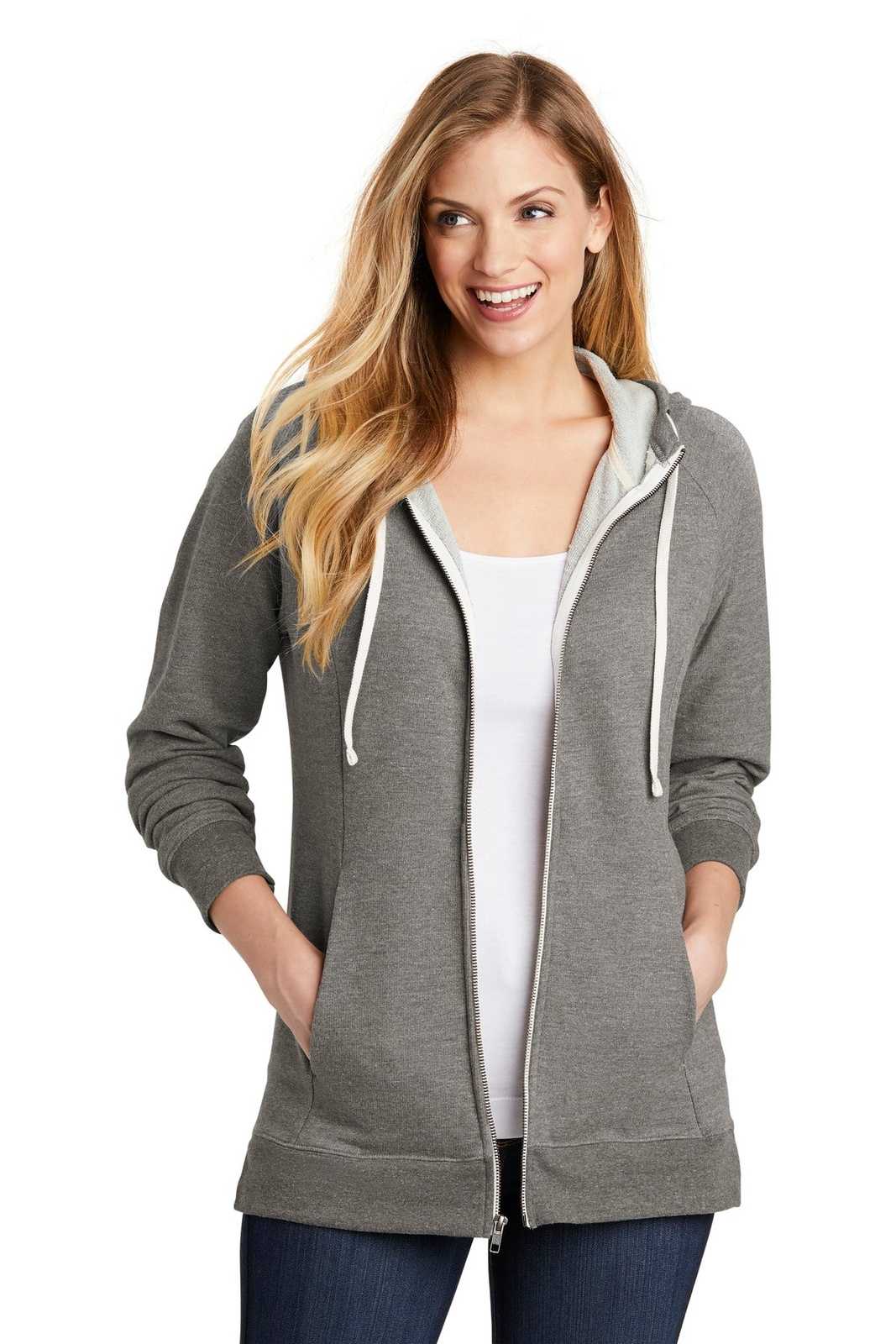 District DT456 Women&#39;s Perfect Tri French Terry Full-Zip Hoodie - Gray Frost - HIT a Double - 1