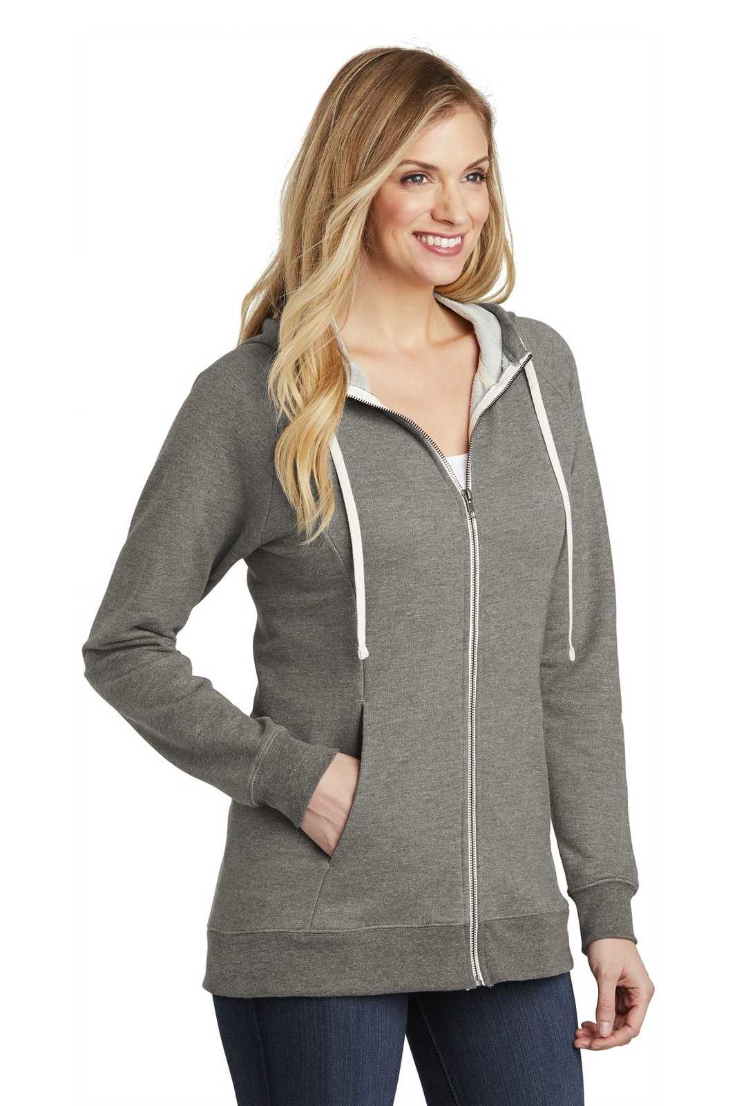 District DT456 Women&#39;s Perfect Tri French Terry Full-Zip Hoodie - Gray Frost - HIT a Double - 4