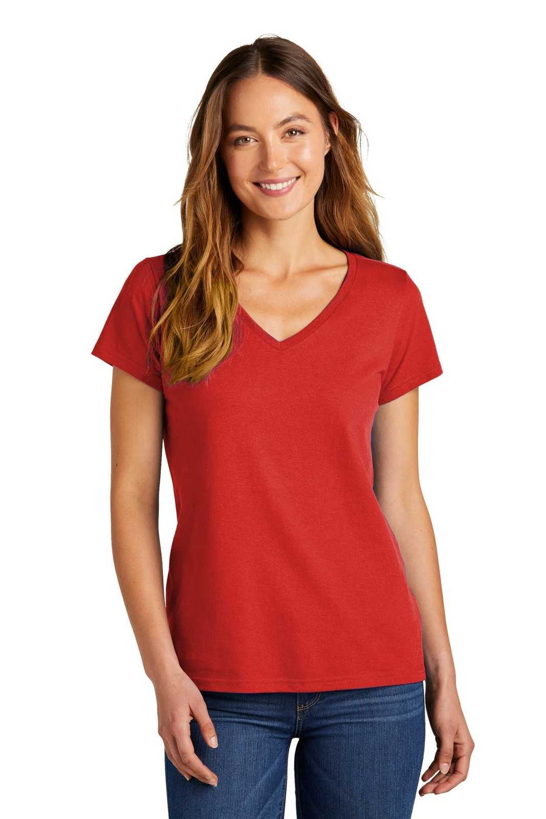 District DT5002 Women's The Concert Tee V-Neck - New Red - HIT a Double - 1