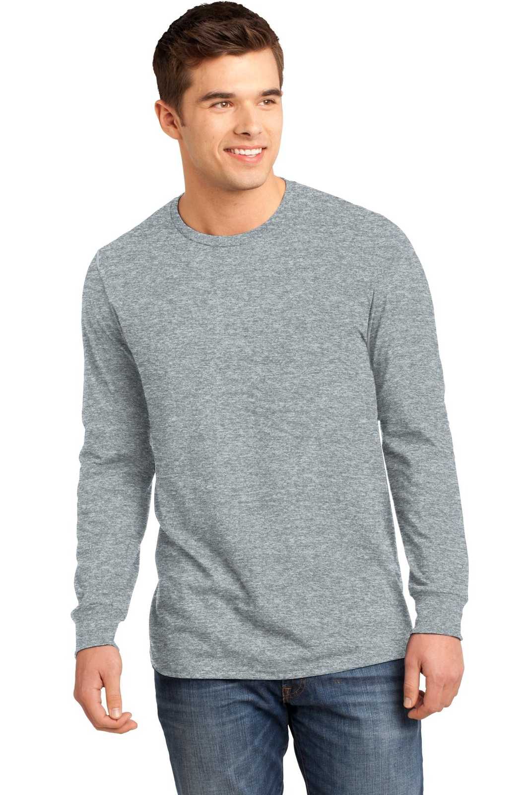 District DT5200 Young Mens The Concert Tee Long Sleeve - Heather Grey - HIT a Double - 1
